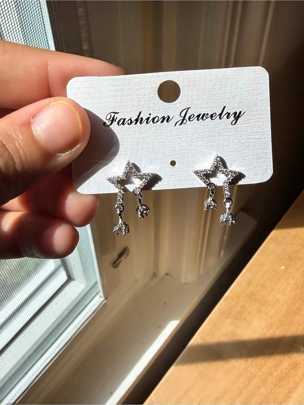 Silver Crystal Star Drop Earrings